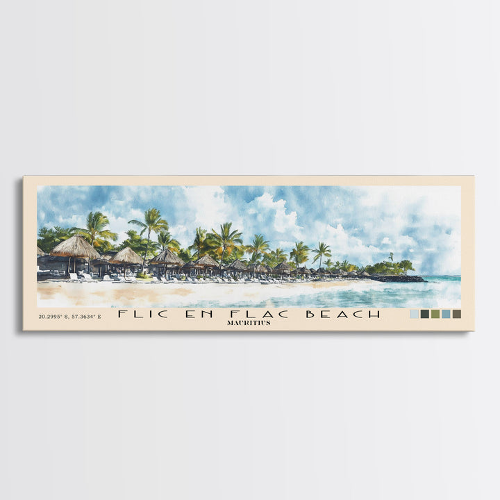 Flic en Flac Beach, Mauritius Watercolor Beach Print, Vacation Gift, Mauritius Wall Art, Beach Painting, Beach Decor, Beach Painting