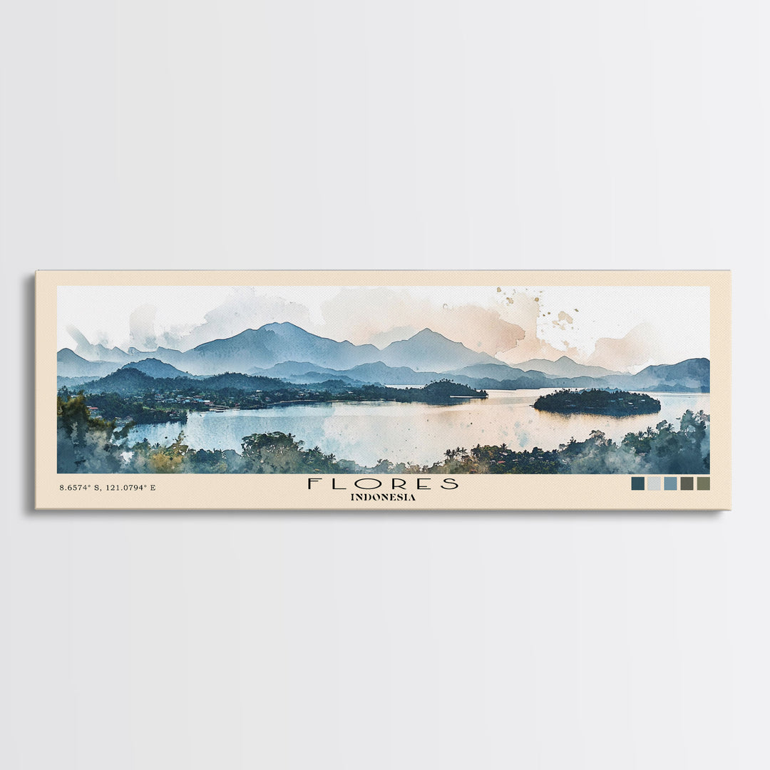 Flores, Indonesia Watercolor Print, Vacation Gift, Indonesia Wall Art, Beach Painting, Beach Decor, Large Wall Art, Wood Frame Art