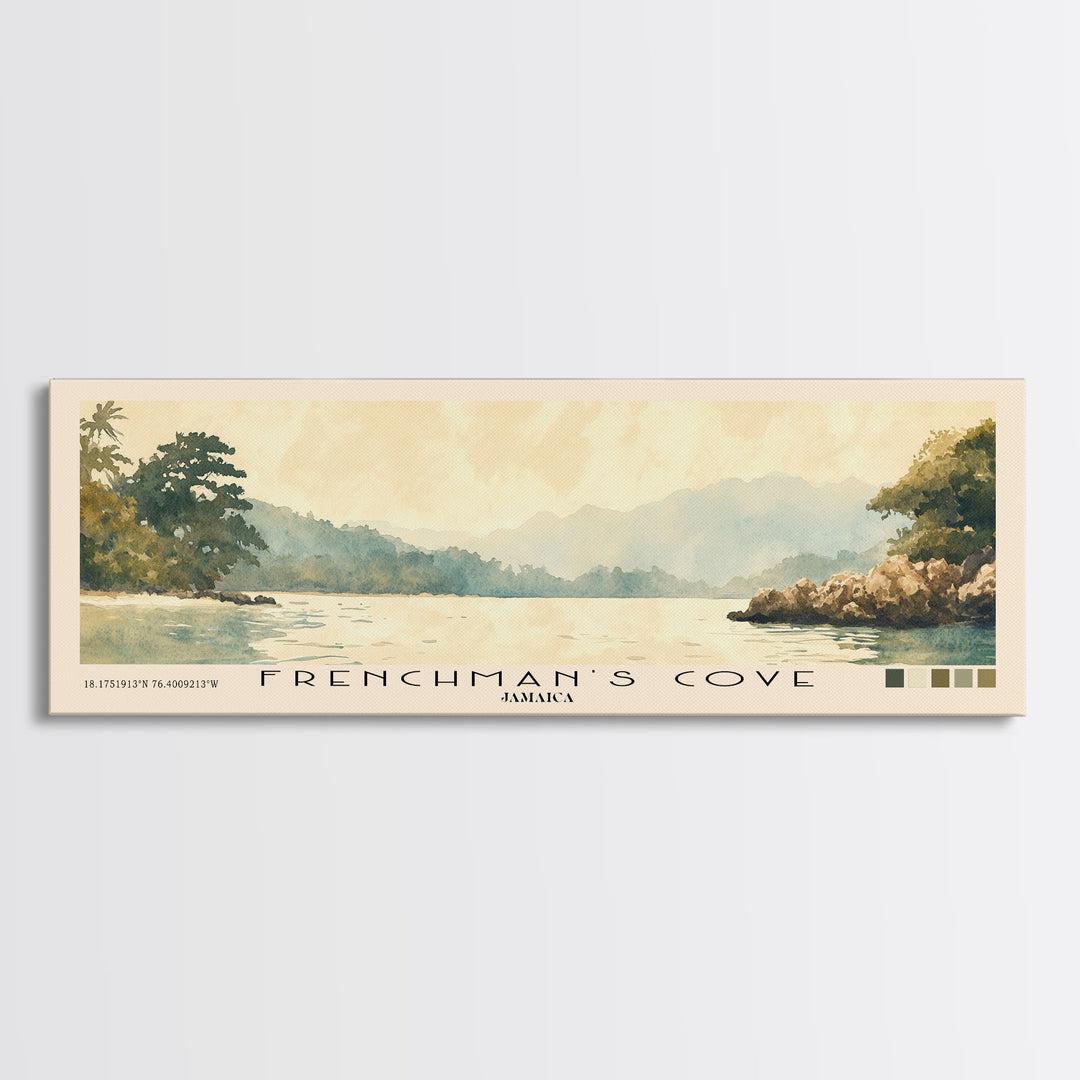 Frenchman’s Cove, Jamaica Watercolor Print, Vacation Gift, Jamaica Wall Art, Beach Painting, Beach Decor, Large Wall Art, Wood Frame Art