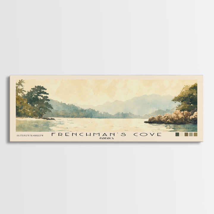 Frenchman’s Cove, Jamaica Watercolor Print, Vacation Gift, Jamaica Wall Art, Beach Painting, Beach Decor, Large Wall Art, Wood Frame Art