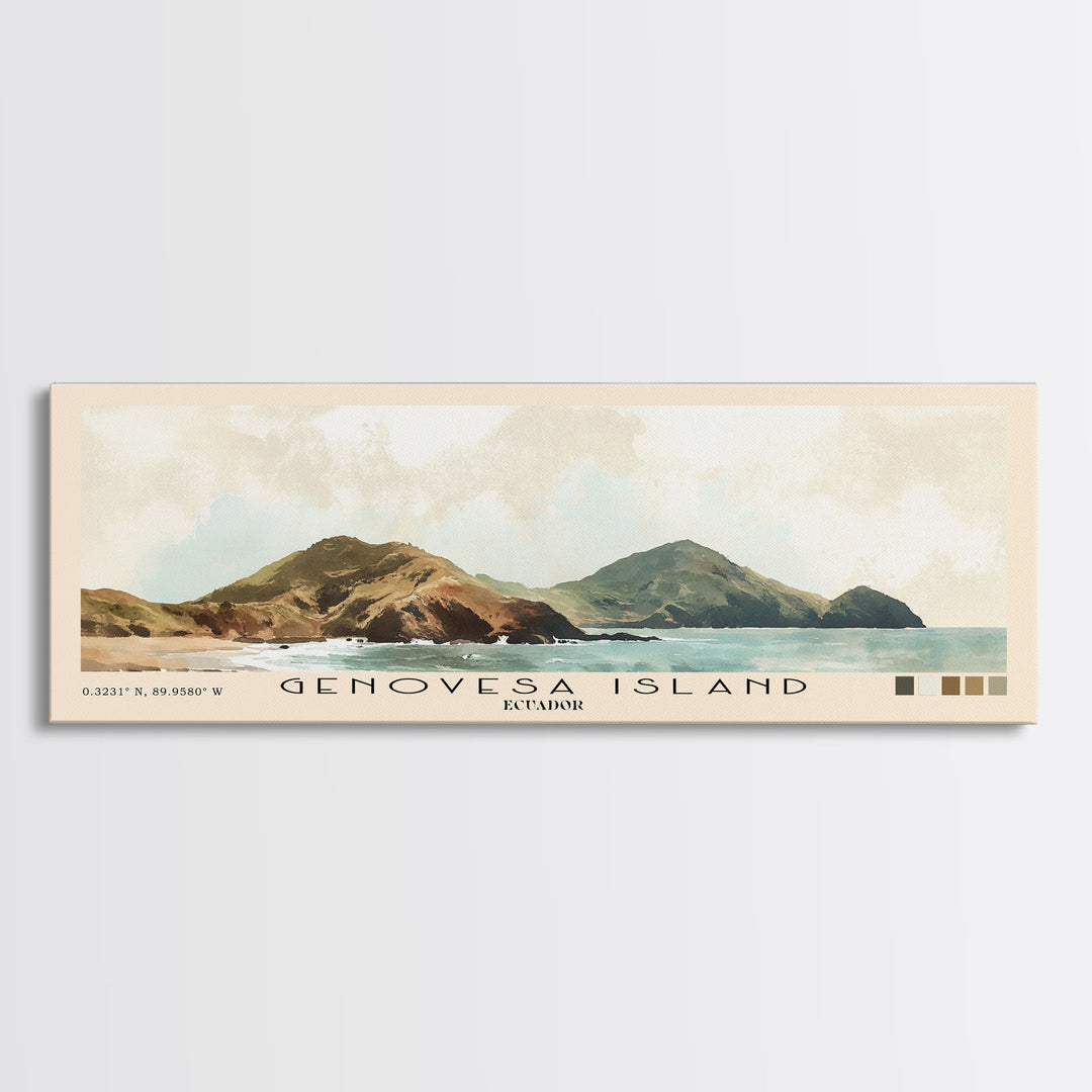 Genovesa Island, Ecuador Watercolor Beach Print, Vacation Gift, Ecuador Wall Art, Framed Canvas Print, Framed Beach Painting