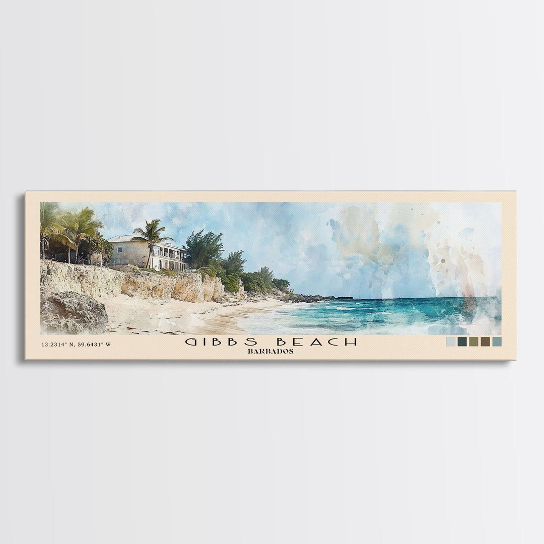 Gibbs Beach, Barbados Watercolor Print, Vacation Gift, Barbados Wall Art, Beach Painting, Beach Decor, Large Wall Art, Wood Frame Art