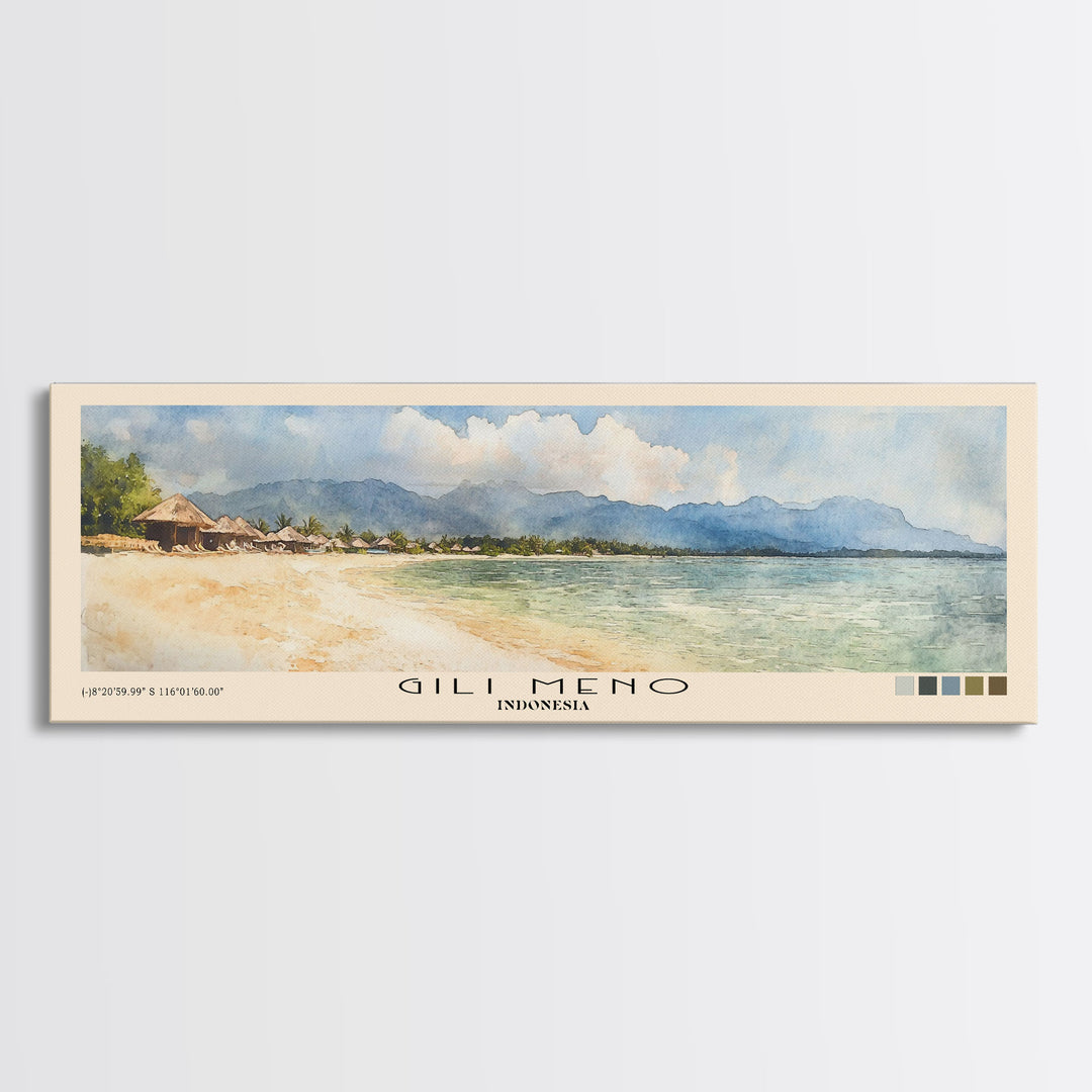 Gili Meno, Indonesia Watercolor Print, Vacation Gift, Indonesia Wall Art, Beach Painting, Beach Decor, Large Wall Art, Wood Frame Art