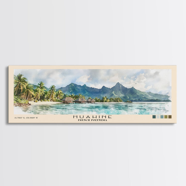 Huahine, French Polynesia Watercolor Print, Vacation Gift, French Polynesia Wall Art, Beach Painting, Beach Decor, Large Wall Art, Wood Frame Art
