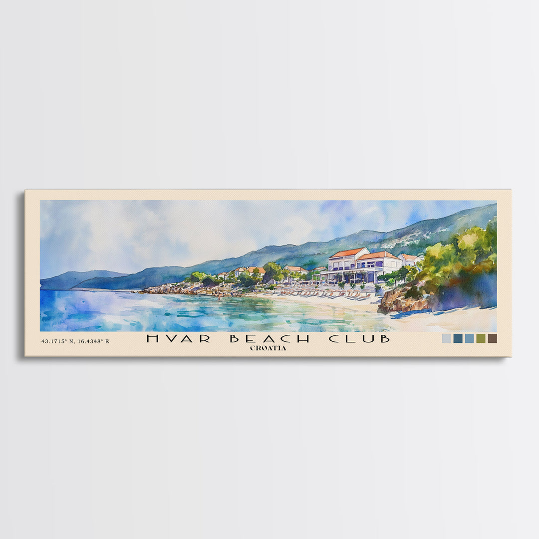 Hvar Beach Club, Croatia Watercolor Print, Vacation Gift, Croatia Wall Art, Beach Painting, Beach Decor, Large Wall Art, Wood Frame Art