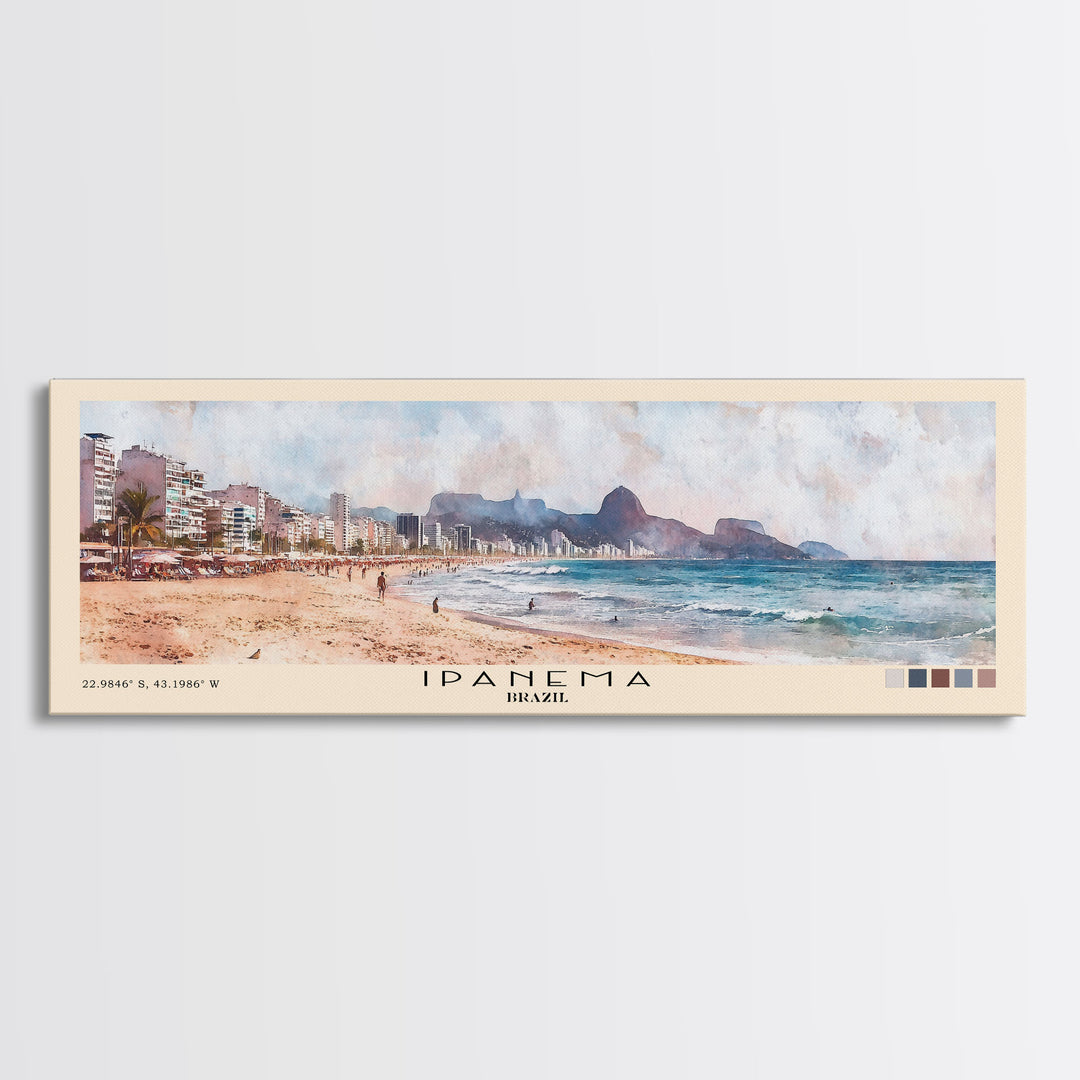 Ipanema, Brazil Watercolor Print, Vacation Gift, Brazil Wall Art, Beach Painting, Beach Decor, Large Wall Art, Wood Frame Art
