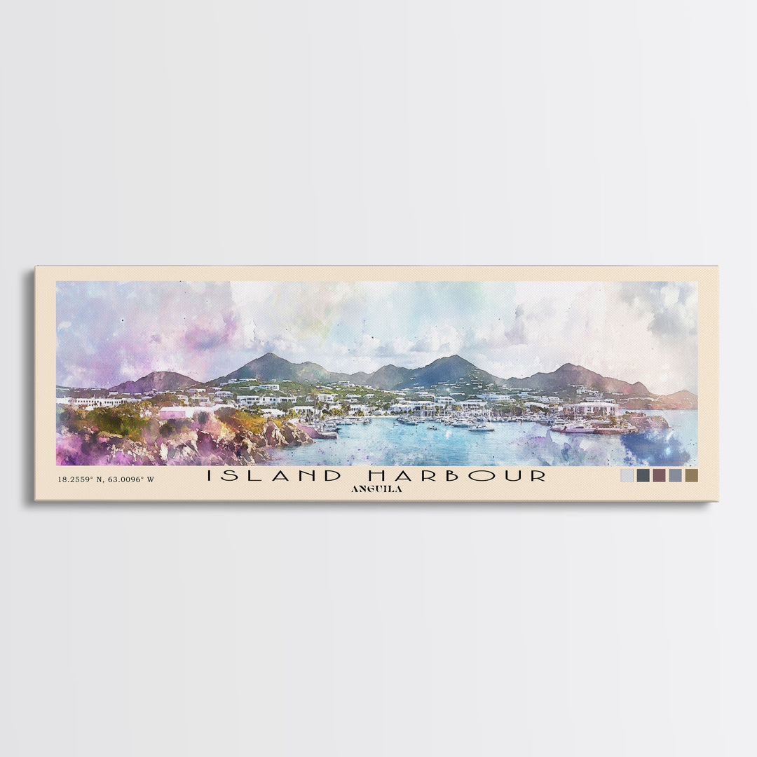 Island Harbour, Anguila Watercolor Print, Vacation Gift, Anguila Wall Art, Beach Painting, Beach Decor, Large Wall Art, Wood Frame Art