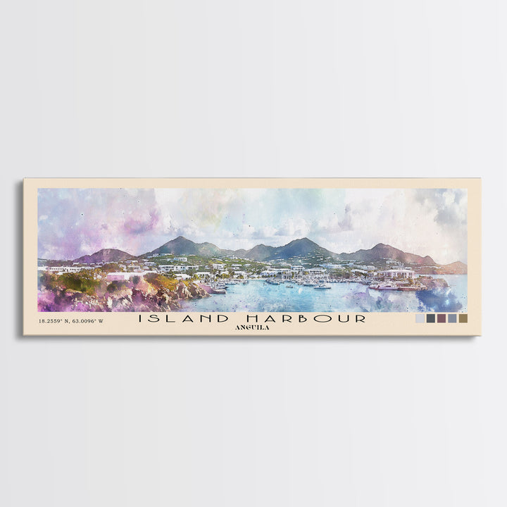 Island Harbour, Anguila Watercolor Print, Vacation Gift, Anguila Wall Art, Beach Painting, Beach Decor, Large Wall Art, Wood Frame Art
