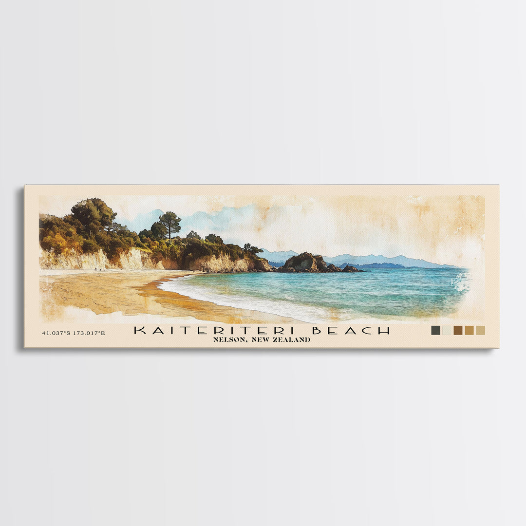 Kaiteriteri Beach, Nelson, New Zealand Watercolor Print, Vacation Gift, Nelson, New Zealand Wall Art, Beach Painting, Beach Decor, Large Wall Art, Wood Frame Art