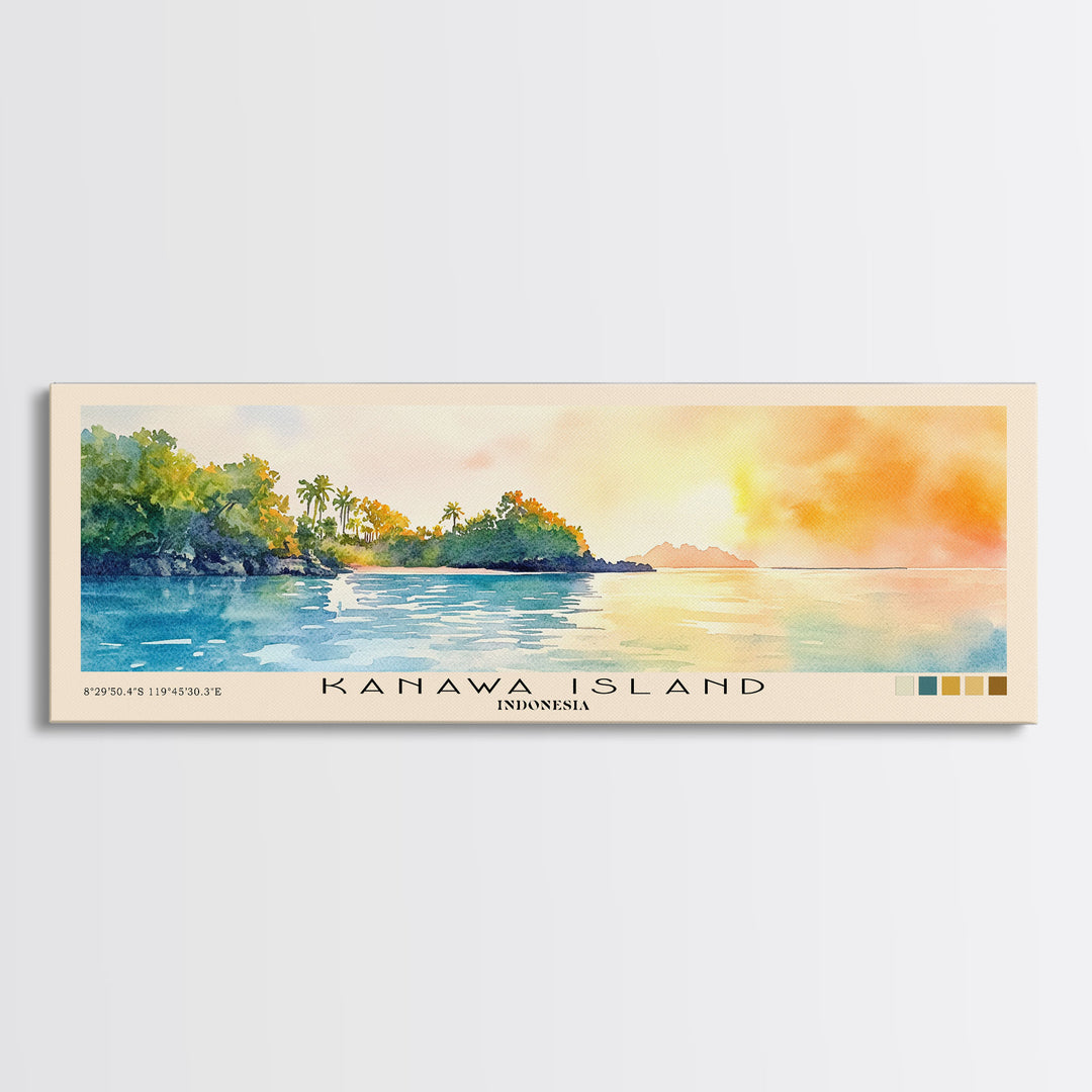 Kanawa Island, Indonesia Watercolor Print, Vacation Gift, Indonesia Wall Art, Beach Painting, Beach Decor, Large Wall Art, Wood Frame Art