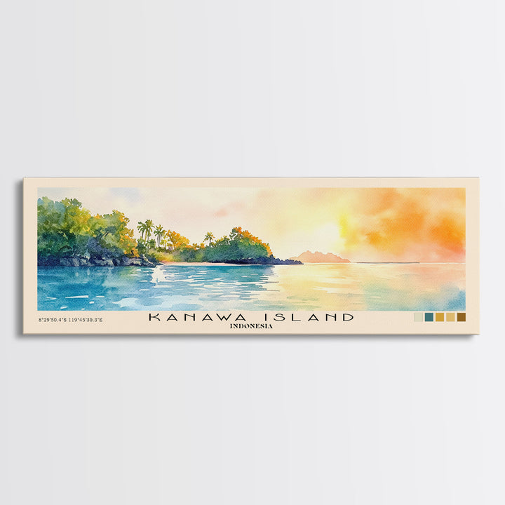 Kanawa Island, Indonesia Watercolor Print, Vacation Gift, Indonesia Wall Art, Beach Painting, Beach Decor, Large Wall Art, Wood Frame Art