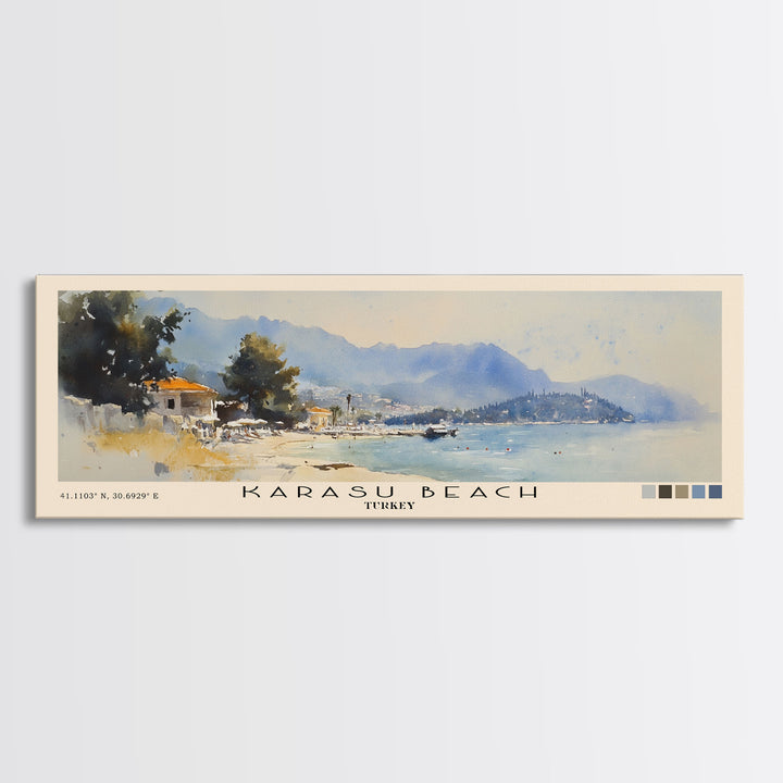 Karasu Beach, Turkey Watercolor Print, Vacation Gift, Turkey Wall Art, Beach Painting, Beach Decor, Large Wall Art, Wood Frame Art
