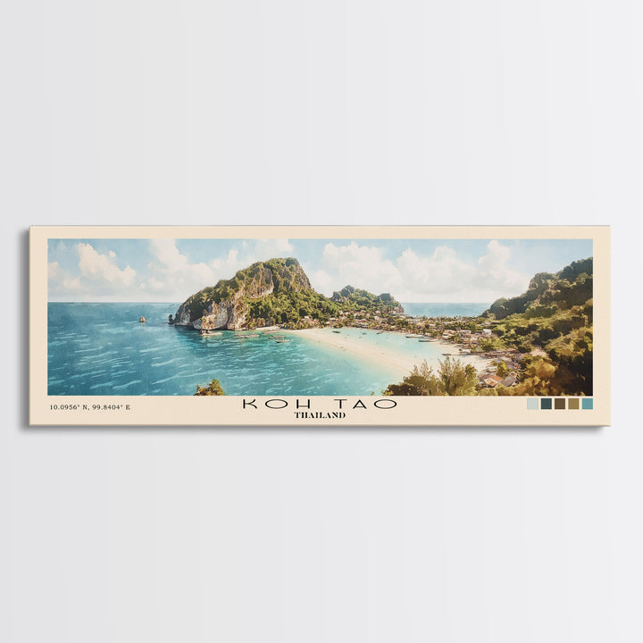 Koh Tao, Thailand Watercolor Print, Vacation Gift, Thailand Wall Art, Beach Painting, Beach Decor, Large Wall Art, Wood Frame Art