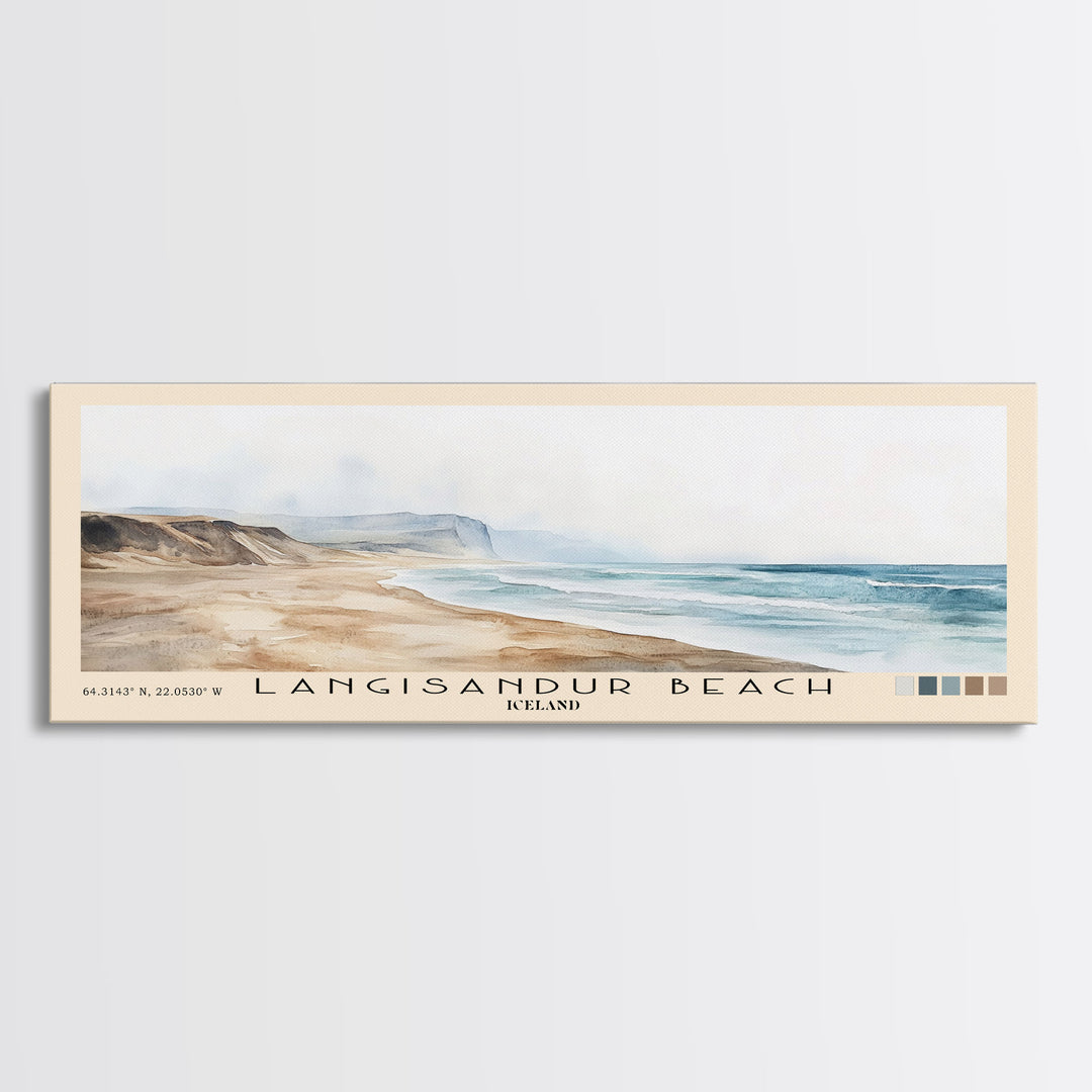 Langisandur Beach, Iceland Watercolor Print, Vacation Gift, Iceland Wall Art, Beach Painting, Beach Decor, Large Wall Art, Wood Frame Art