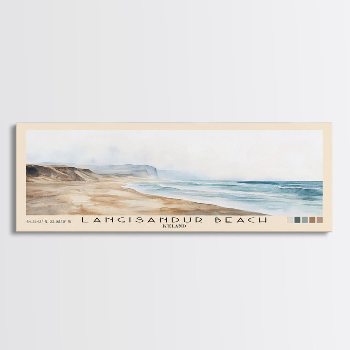 Langisandur Beach, Iceland Watercolor Print, Vacation Gift, Iceland Wall Art, Beach Painting, Beach Decor, Large Wall Art, Wood Frame Art
