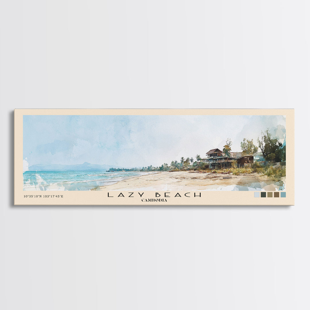 Lazy Beach, Cambodia Watercolor Beach Print, Vacation Gift, Cambodia Wall Art, Beach Painting, Beach Decor, Beach Painting