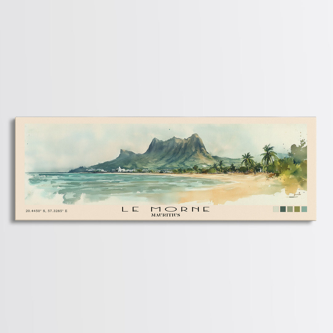 Le Morne, Mauritius Watercolor Print, Vacation Gift, Mauritius Wall Art, Beach Painting, Beach Decor, Large Wall Art, Wood Frame Art