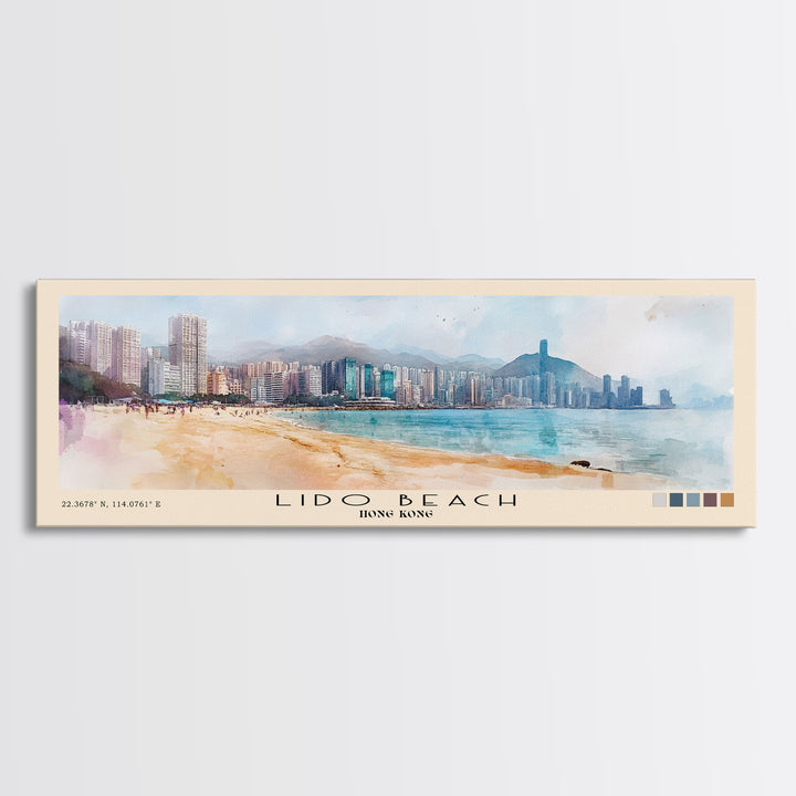 Lido Beach, Hong Kong Watercolor Print, Vacation Gift, Hong Kong Wall Art, Beach Painting, Beach Decor, Large Wall Art, Wood Frame Art