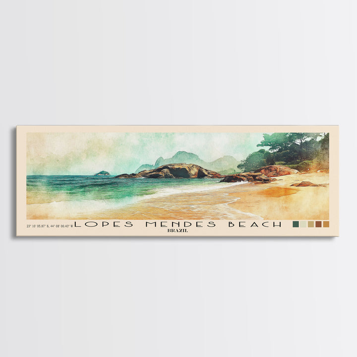 Lopes Mendes Beach, Brazil Watercolor Print, Vacation Gift, Brazil Wall Art, Beach Painting, Beach Decor, Beach Or Lakehouse Art