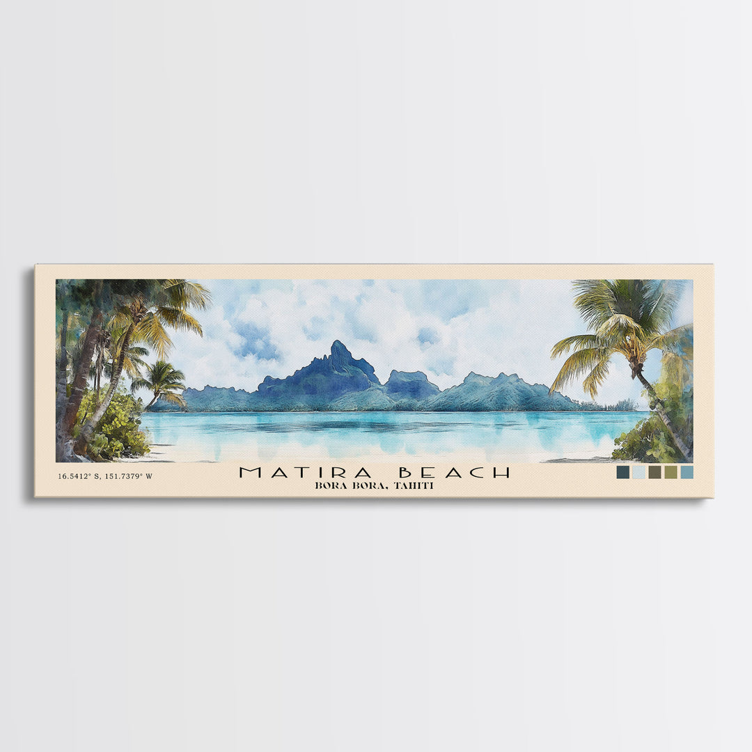 Matira Beach, Bora Bora, Tahiti Watercolor Beach Print, Vacation Gift, Bora Bora, Tahiti Wall Art, Beach Painting, Beach Decor, Beach Painting