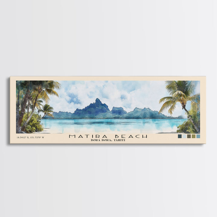 Matira Beach, Bora Bora, Tahiti Watercolor Beach Print, Vacation Gift, Bora Bora, Tahiti Wall Art, Beach Painting, Beach Decor, Beach Painting