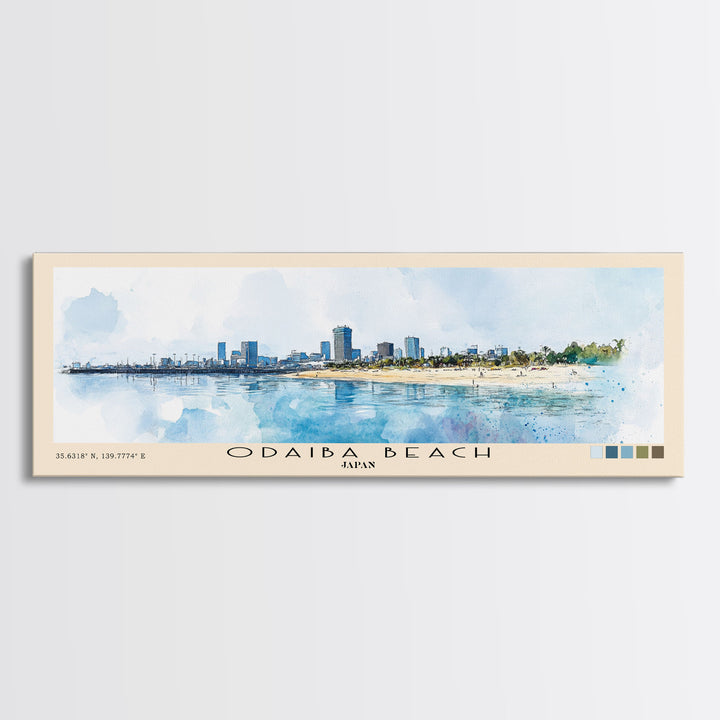 Odaiba Beach, Japan Watercolor Print, Vacation Gift, Japan Wall Art, Beach Painting, Beach Decor, Beach Or Lakehouse Art