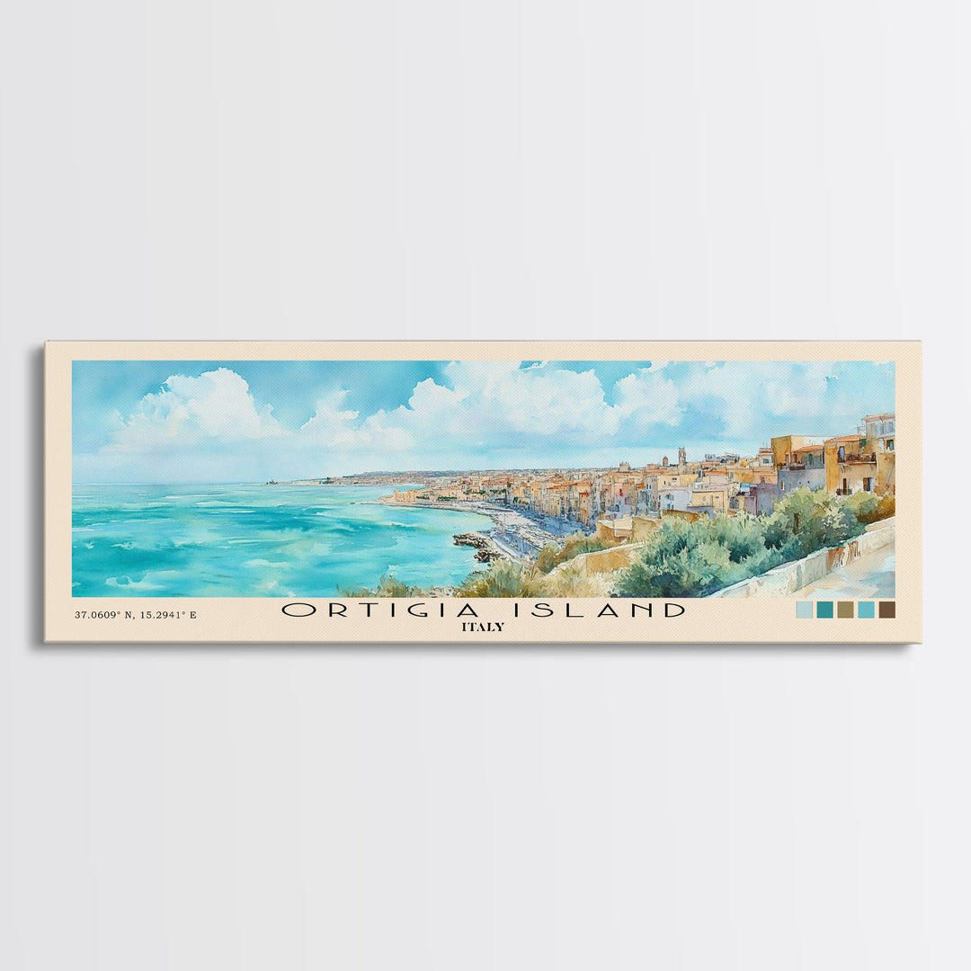 Ortigia Island, Italy Watercolor Print, Vacation Gift, Italy Wall Art, Beach Painting, Beach Decor, Large Wall Art, Wood Frame Art