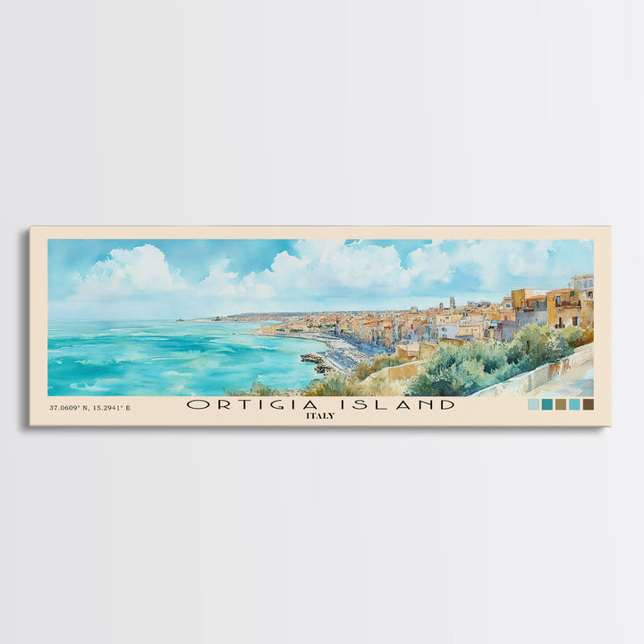 Ortigia Island, Italy Watercolor Print, Vacation Gift, Italy Wall Art, Beach Painting, Beach Decor, Large Wall Art, Wood Frame Art