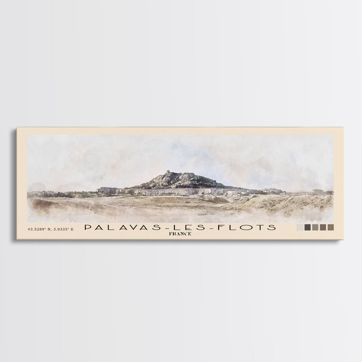 Palavas-les-Flots, France Watercolor Beach Print, Vacation Gift, France Wall Art, Framed Canvas Print, Framed Beach Painting