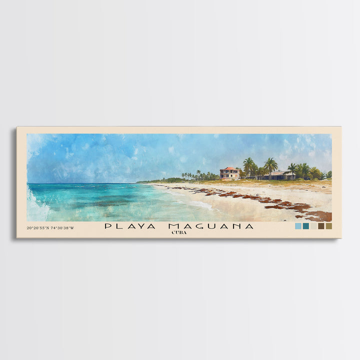 Playa Maguana, Cuba Watercolor Beach Print, Vacation Gift, Cuba Wall Art, Framed Canvas Print, Framed Beach Painting