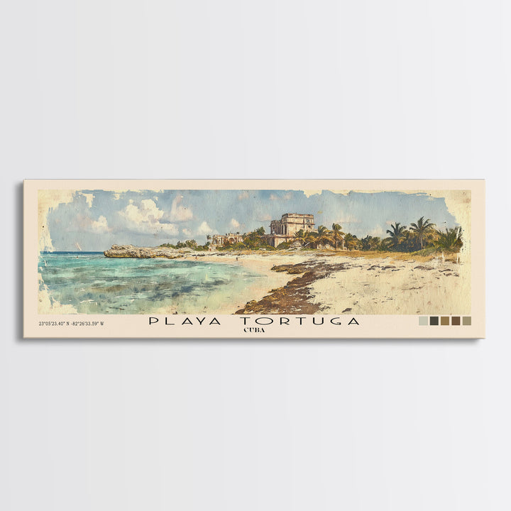 Playa Tortuga, Cuba Watercolor Beach Print, Vacation Gift, Cuba Wall Art, Framed Canvas Print, Framed Beach Painting