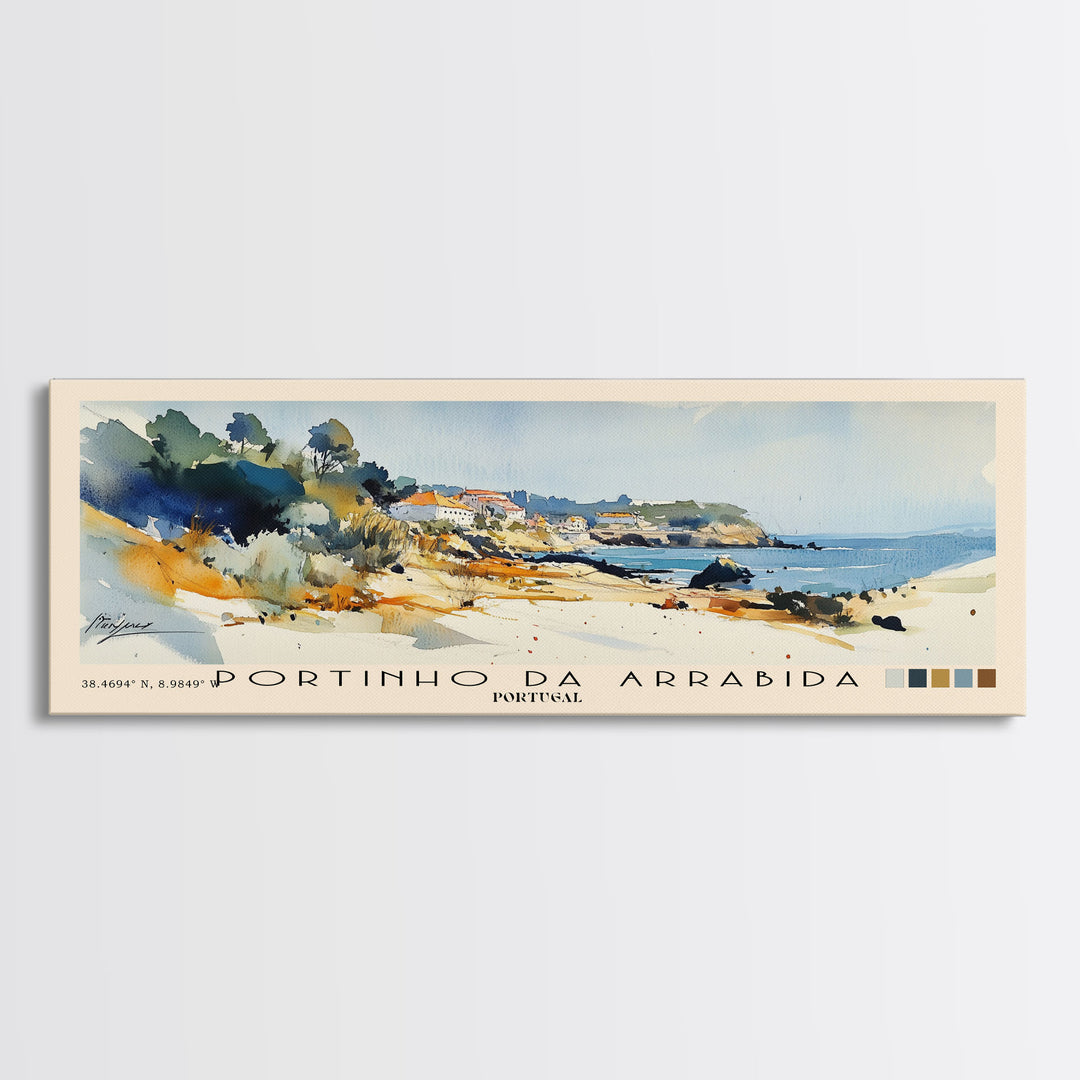 Portinho da Arrabida, Portugal Watercolor Print, Vacation Gift, Portugal Wall Art, Beach Painting, Beach Decor, Large Wall Art, Wood Frame Art