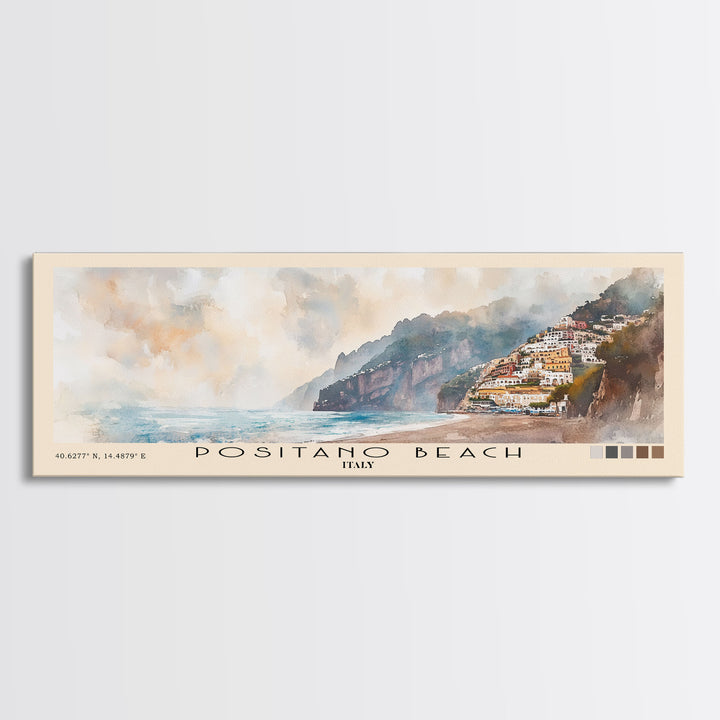 Positano Beach, Italy Watercolor Print, Vacation Gift, Italy Wall Art, Beach Painting, Beach Decor, Large Wall Art, Wood Frame Art