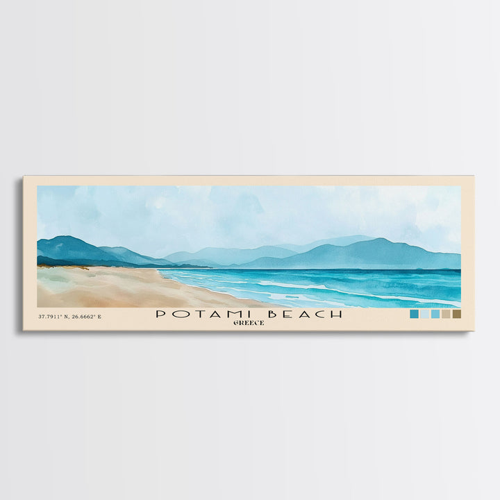 Potami Beach, Greece Watercolor Print, Vacation Gift, Greece Wall Art, Beach Painting, Beach Decor, Beach Or Lakehouse Art