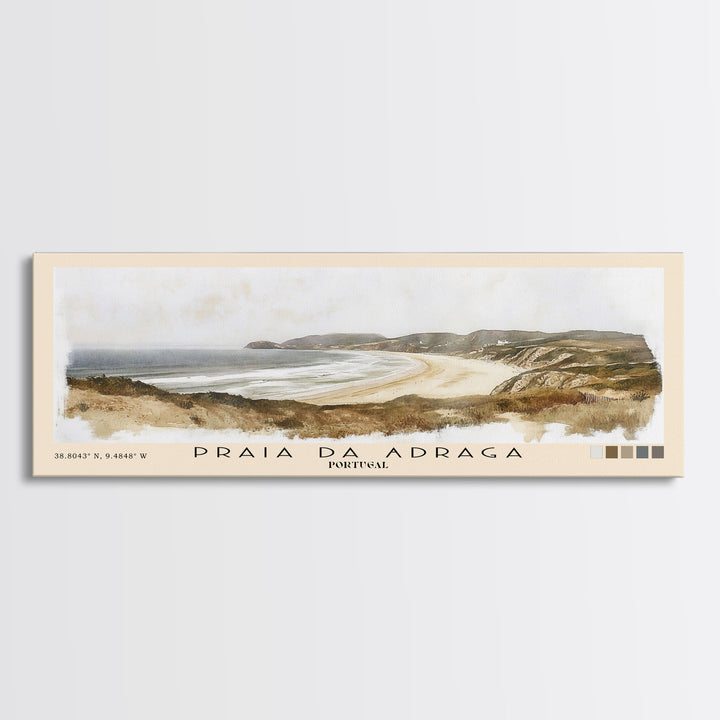 Praia da Adraga, Portugal Watercolor Print, Vacation Gift, Portugal Wall Art, Beach Painting, Beach Decor, Large Wall Art, Wood Frame Art