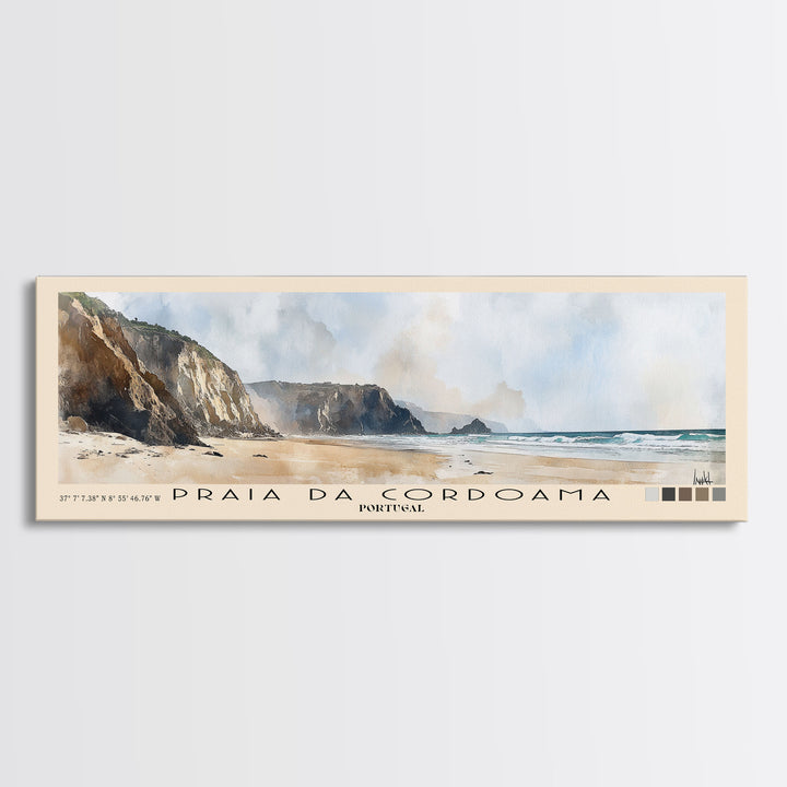 Praia da Cordoama, Portugal Watercolor Beach Print, Vacation Gift, Portugal Wall Art, Beach Painting, Beach Decor, Beach Painting