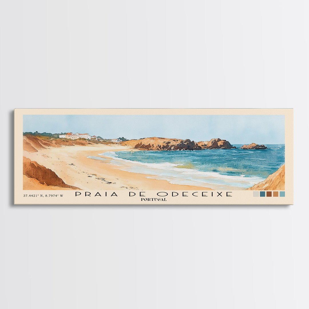Praia de Odeceixe, Portugal Watercolor Print, Vacation Gift, Portugal Wall Art, Beach Painting, Beach Decor, Large Wall Art, Wood Frame Art