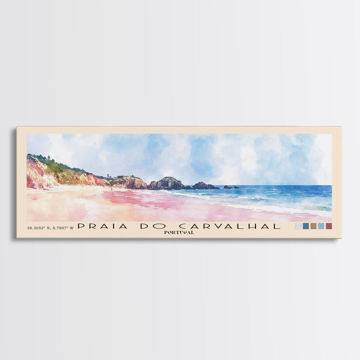 Praia do Carvalhal, Portugal Watercolor Print, Vacation Gift, Portugal Wall Art, Beach Painting, Beach Decor, Large Wall Art, Wood Frame Art