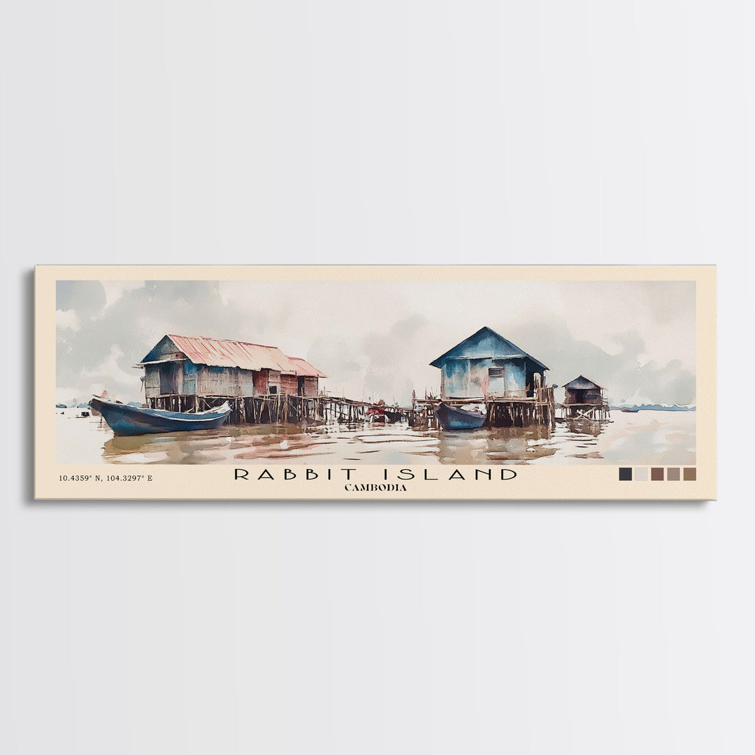 Rabbit Island, Cambodia Watercolor Beach Print, Vacation Gift, Cambodia Wall Art, Framed Canvas Print, Framed Beach Painting