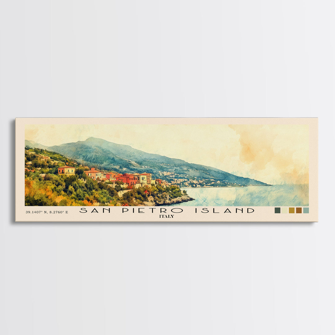 San Pietro Island, Italy Watercolor Print, Vacation Gift, Italy Wall Art, Beach Painting, Beach Decor, Large Wall Art, Wood Frame Art
