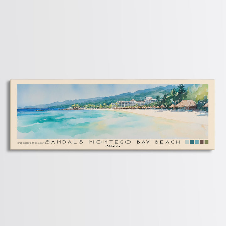 Sandals Montego Bay Beach, Jamaica Watercolor Print, Vacation Gift, Jamaica Wall Art, Vacation Wall Art, Vacatation Memories, Beach Decor, Beach Or Lakehouse Art