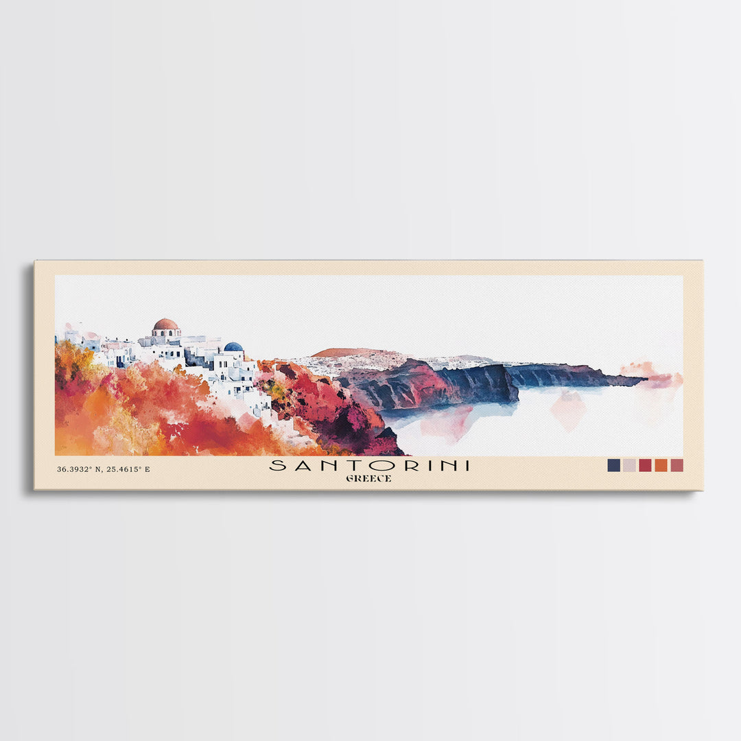 Santorini, Greece Watercolor Beach Print, Vacation Gift, Greece Wall Art, Beach Painting, Beach Decor, Beach Painting