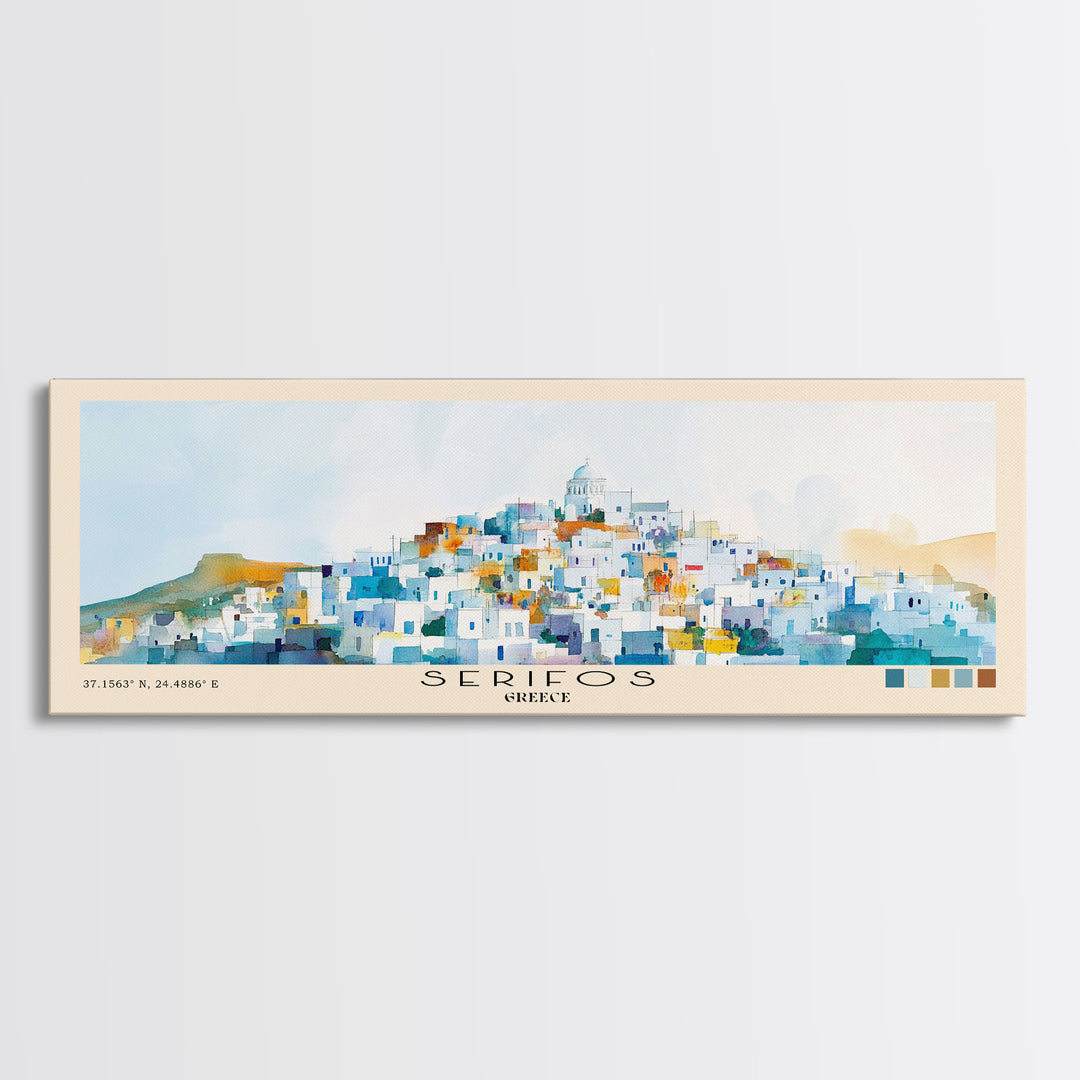 Serifos, Greece Watercolor Print, Vacation Gift, Greece Wall Art, Beach Painting, Beach Decor, Large Wall Art, Wood Frame Art
