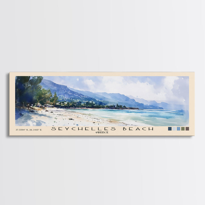 Seychelles Beach, Greece Watercolor Print, Vacation Gift, Greece Wall Art, Beach Painting, Beach Decor, Beach Or Lakehouse Art