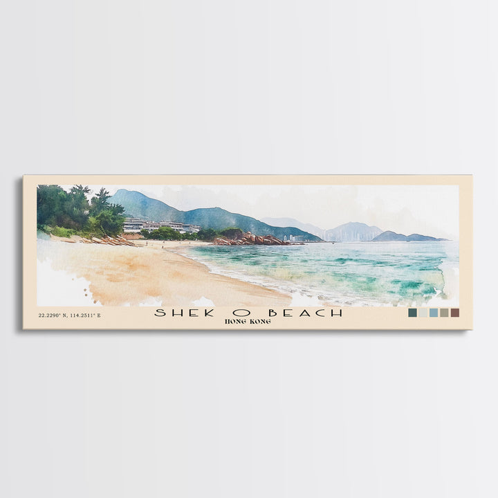 Shek O Beach, Hong Kong Watercolor Print, Vacation Gift, Hong Kong Wall Art, Beach Painting, Beach Decor, Large Wall Art, Wood Frame Art