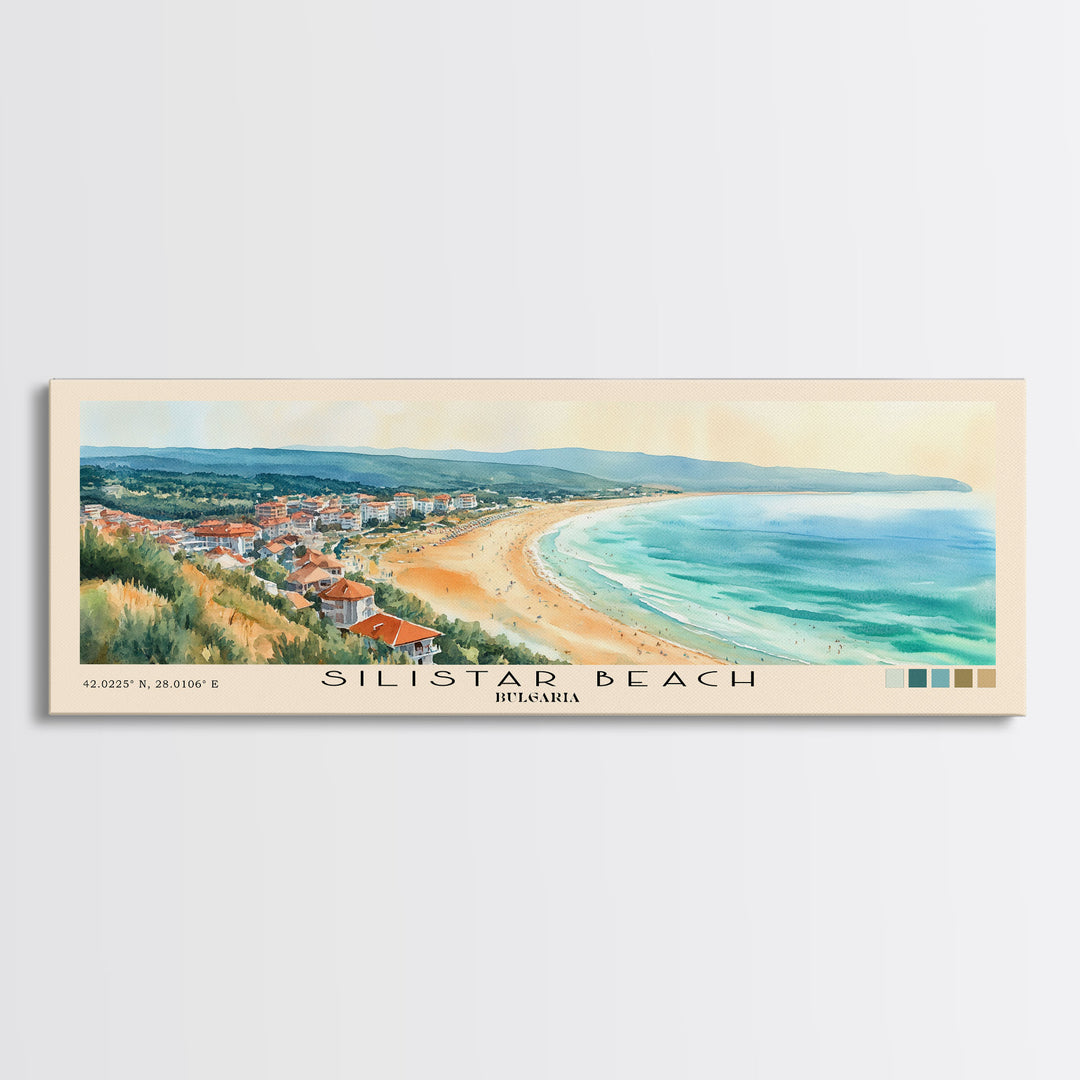 Silistar Beach, Bulgaria Watercolor Beach Print, Vacation Gift, Bulgaria Wall Art, Framed Canvas Print, Framed Beach Painting