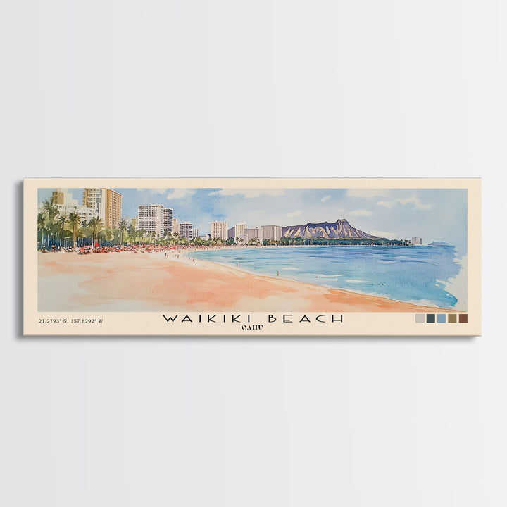 Waikiki Beach, Oahu Watercolor Print, Vacation Gift, Oahu Wall Art, Beach Painting, Beach Decor, Beach Or Lakehouse Art