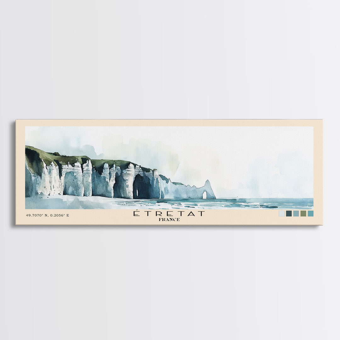 Étretat, France Watercolor Print, Vacation Gift, France Wall Art, Beach Painting, Beach Decor, Large Wall Art, Wood Frame Art