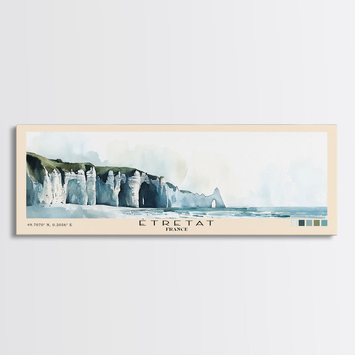 Étretat, France Watercolor Print, Vacation Gift, France Wall Art, Beach Painting, Beach Decor, Large Wall Art, Wood Frame Art