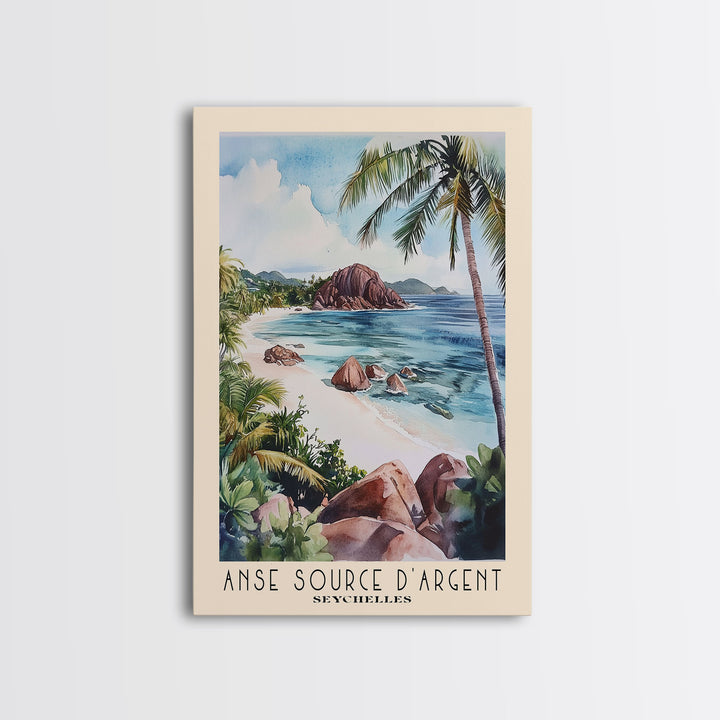 Anse Source d’Argent, Seychelles Watercolor Print, Vacation Gift, Seychelles Wall Art, Beach Painting, Beach Decor, Beach Or Lakehouse Art